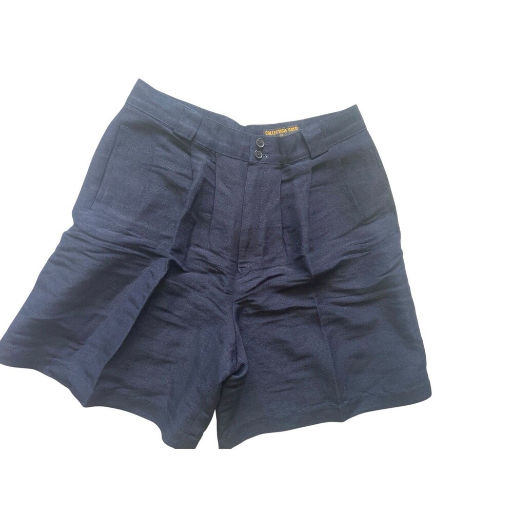 Vintage Giorgio Sant' Angelo Womens Linen Shorts‎ Size 14 Blue 1980s Deadstock